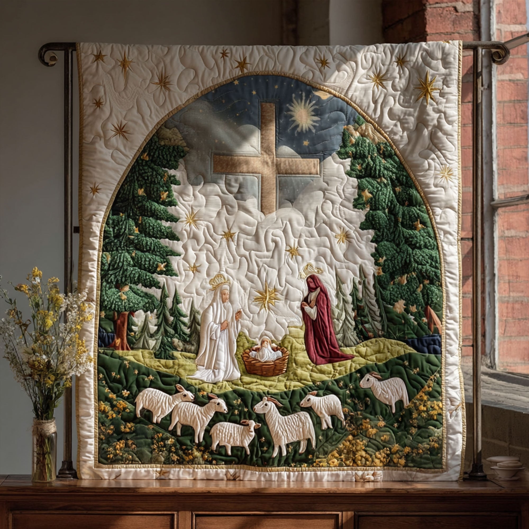 Divine Cross Quilted Blanket Nice Throw Blanket Bible Gift Of Faith