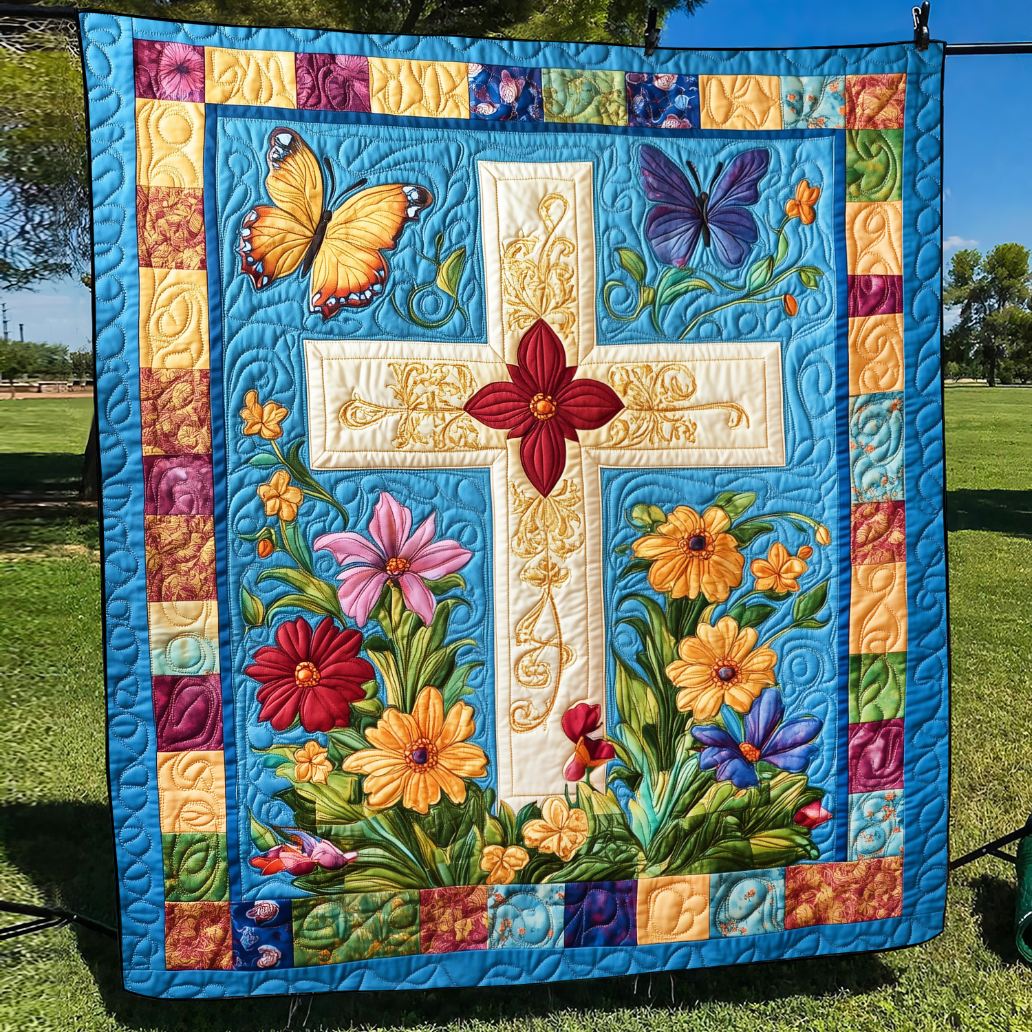 Divine Cross Quilted Blanket Unique Christian Gifts