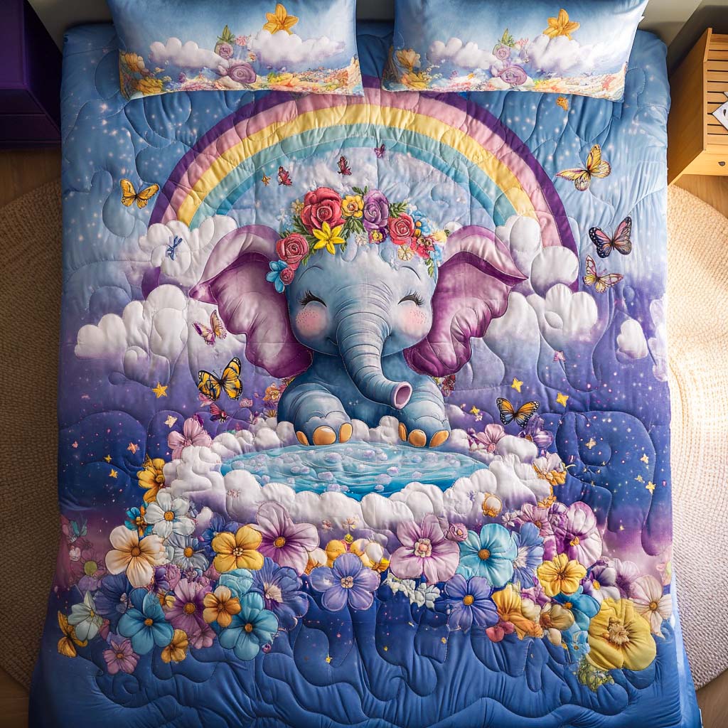Divine Elephant Quilted Bedding Set Aesthetic Room Decor Presents For People Who Love Elephants