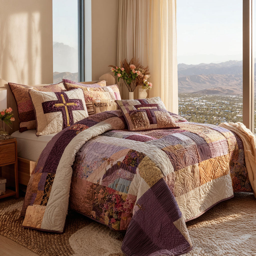 Divine Embrace Quilted Bedding Set Cozy Bedroom Decor Christian Marriage Gifts