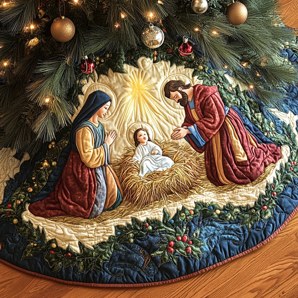 Divine Glow Christmas Quilted Tree Skirt Christmas Tree Bottom Cover Gifts For Dad From Daughter