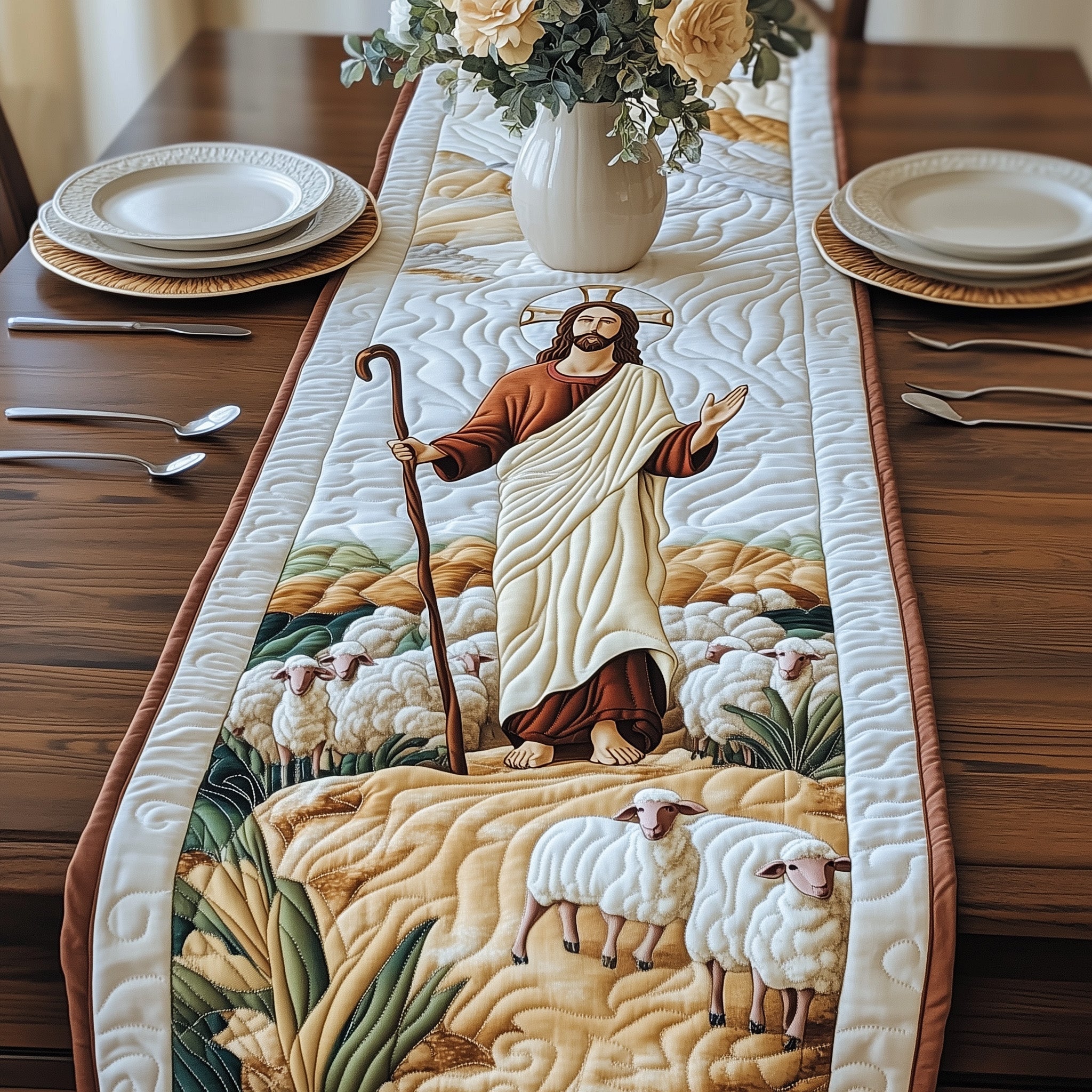 Divine Grace Quilted Table Runner Christmas Dining Room Table Runner