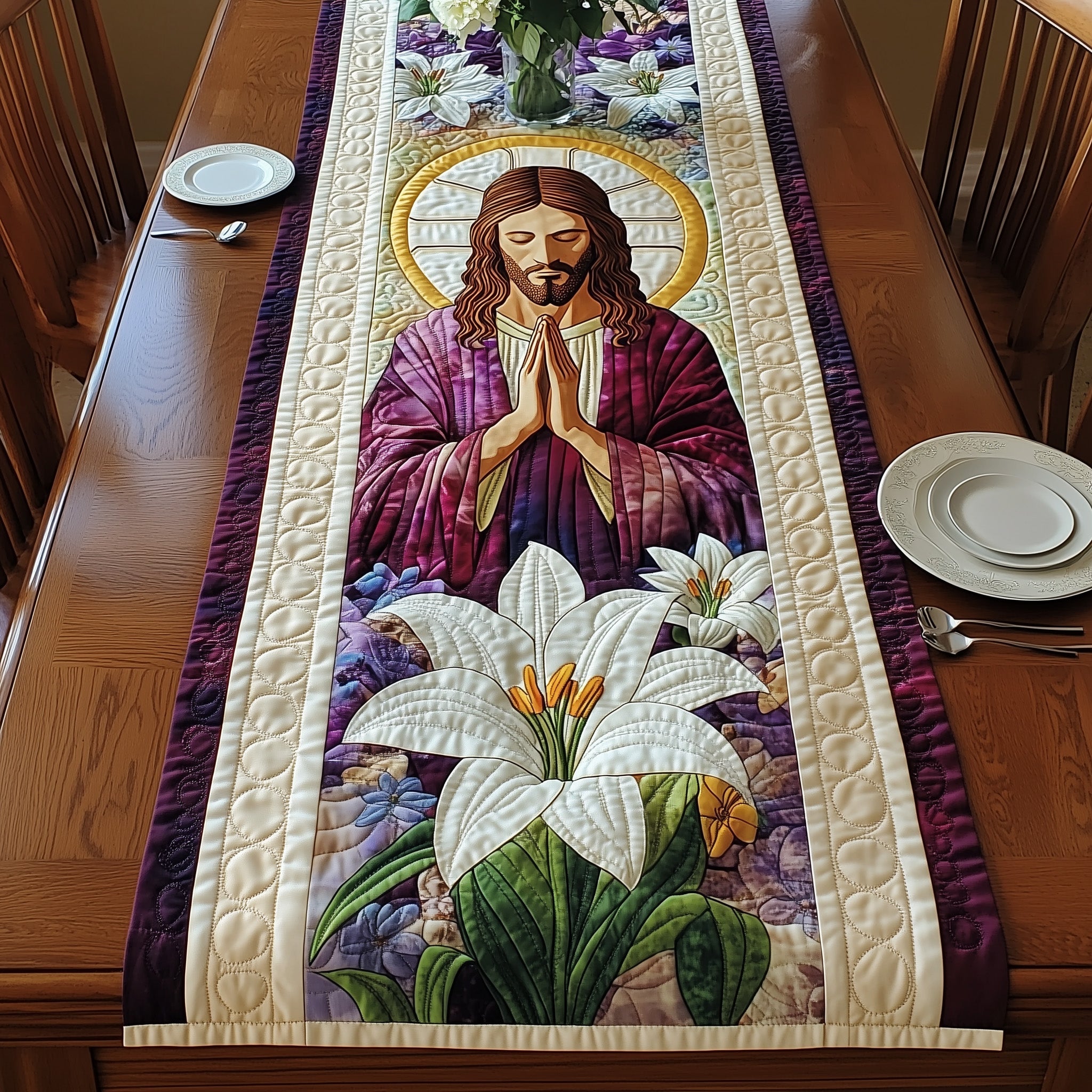 Divine Grace Quilted Table Runner Christmas Dining Table Runner