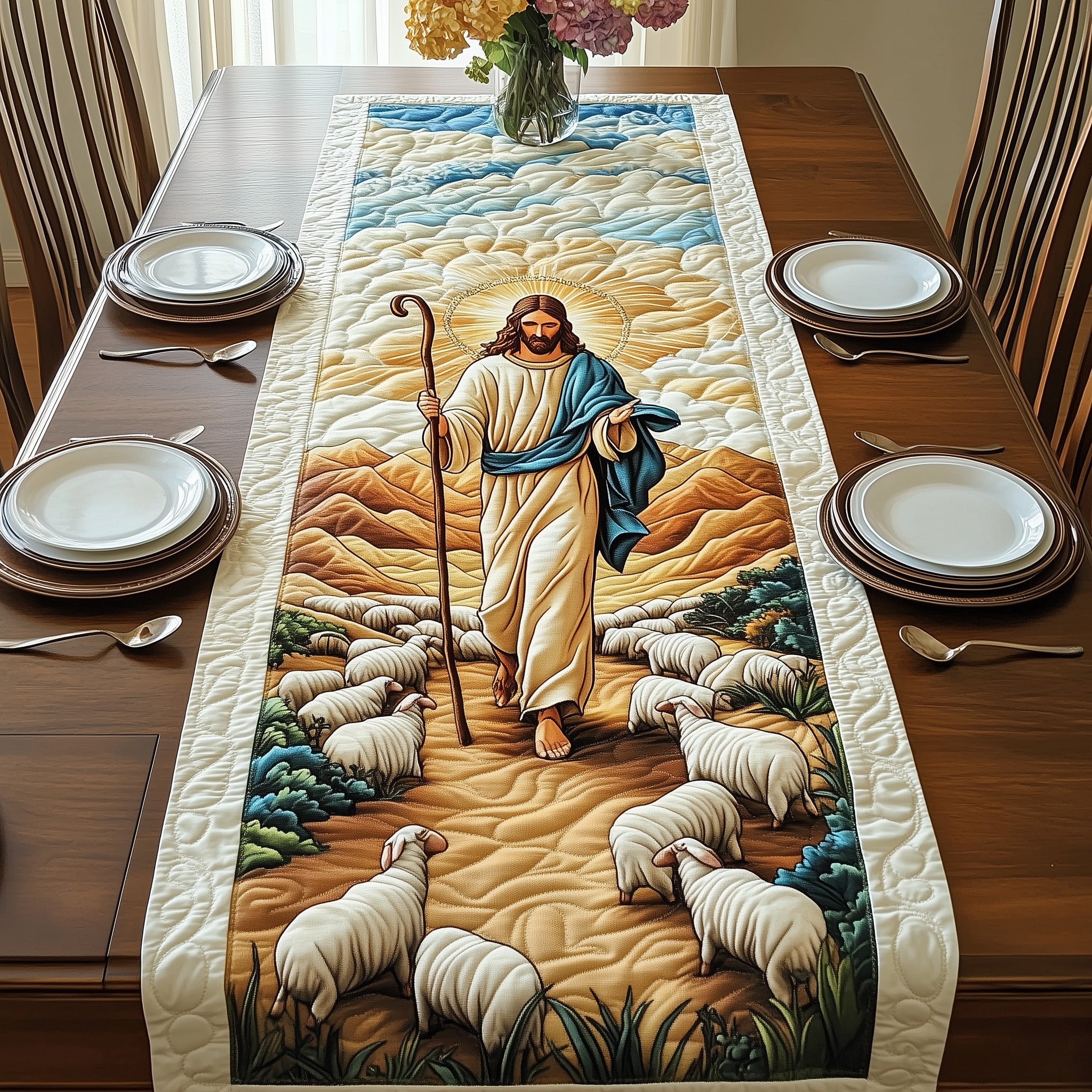 Divine Grace Quilted Table Runner Christmas Table Runner for Family Meals
