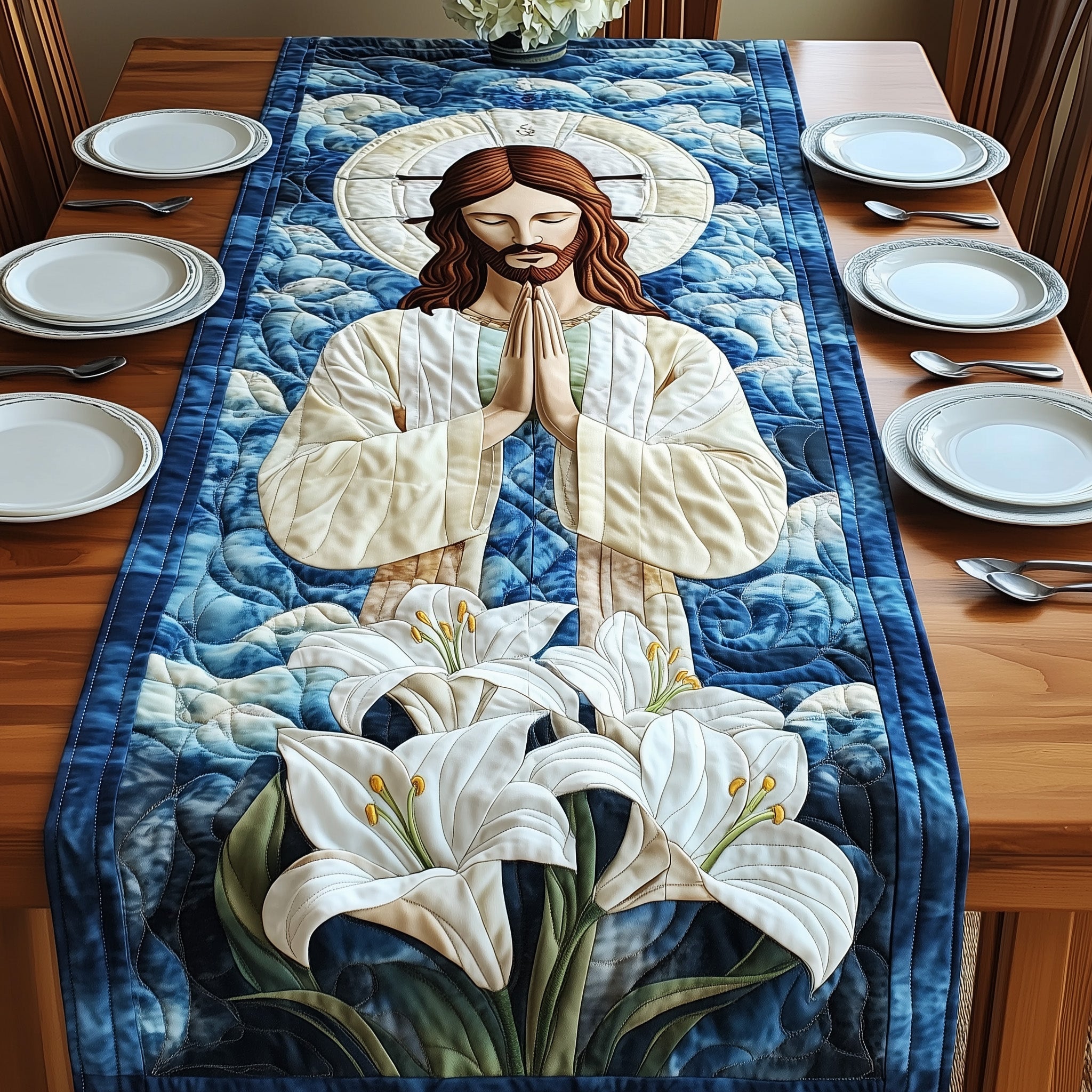 Divine Grace Quilted Table Runner Elegant Christmas Table Runner
