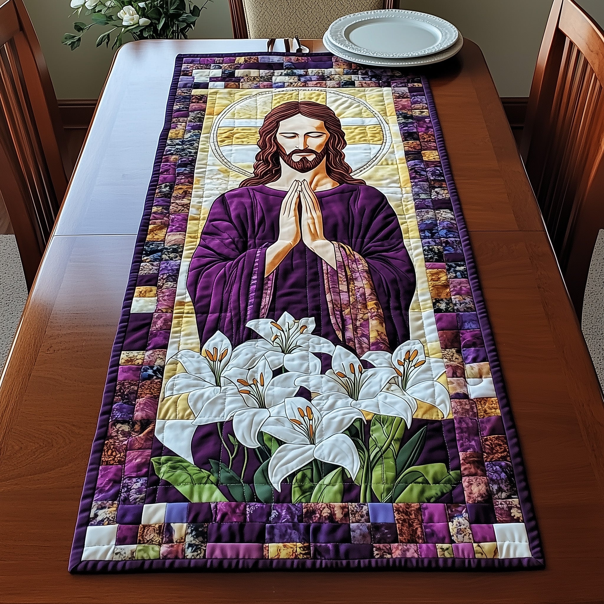 Divine Grace Quilted Table Runner Festive Christmas Dining Room Table Runner