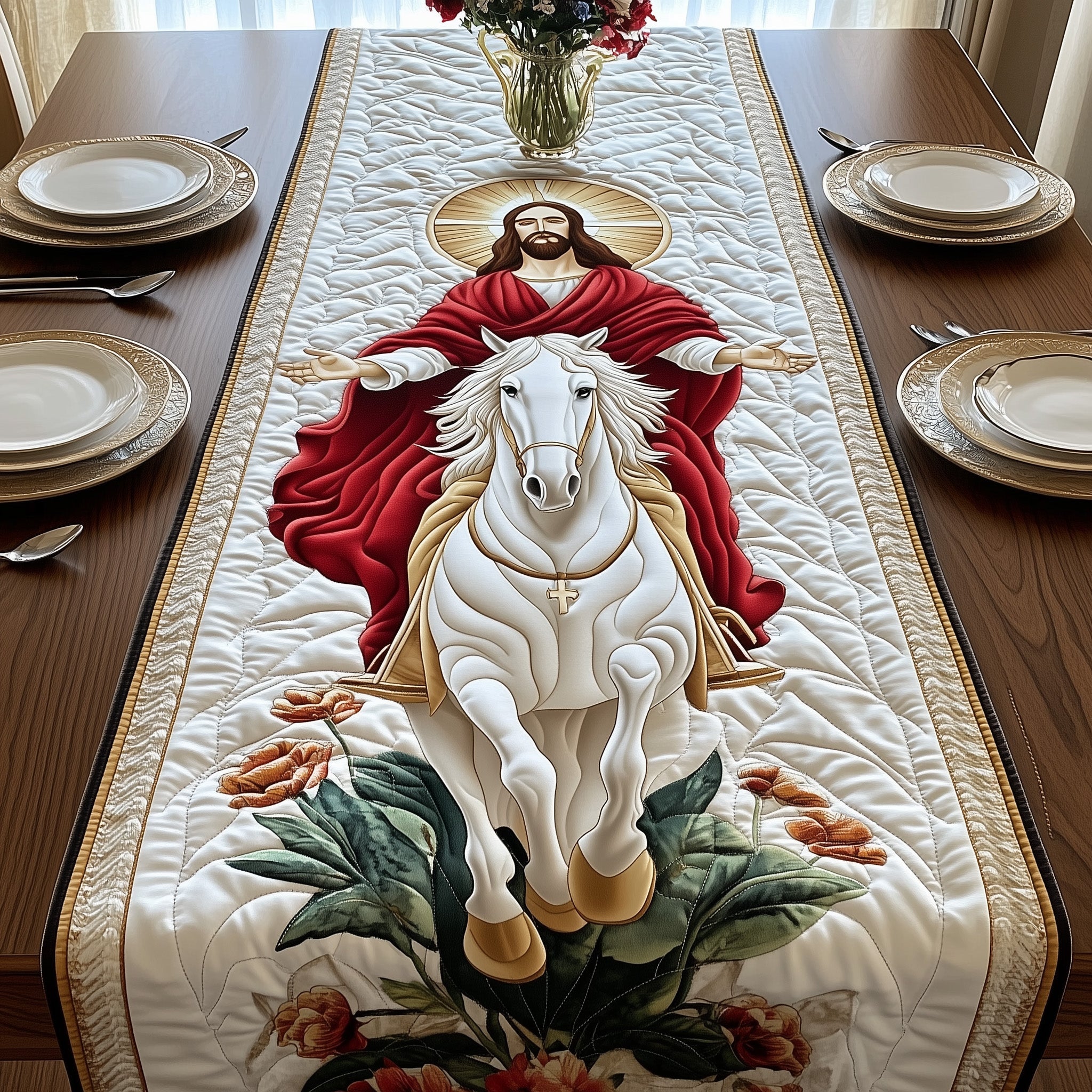 Divine Grace Quilted Table Runner Festive Table Runner for Dining Table