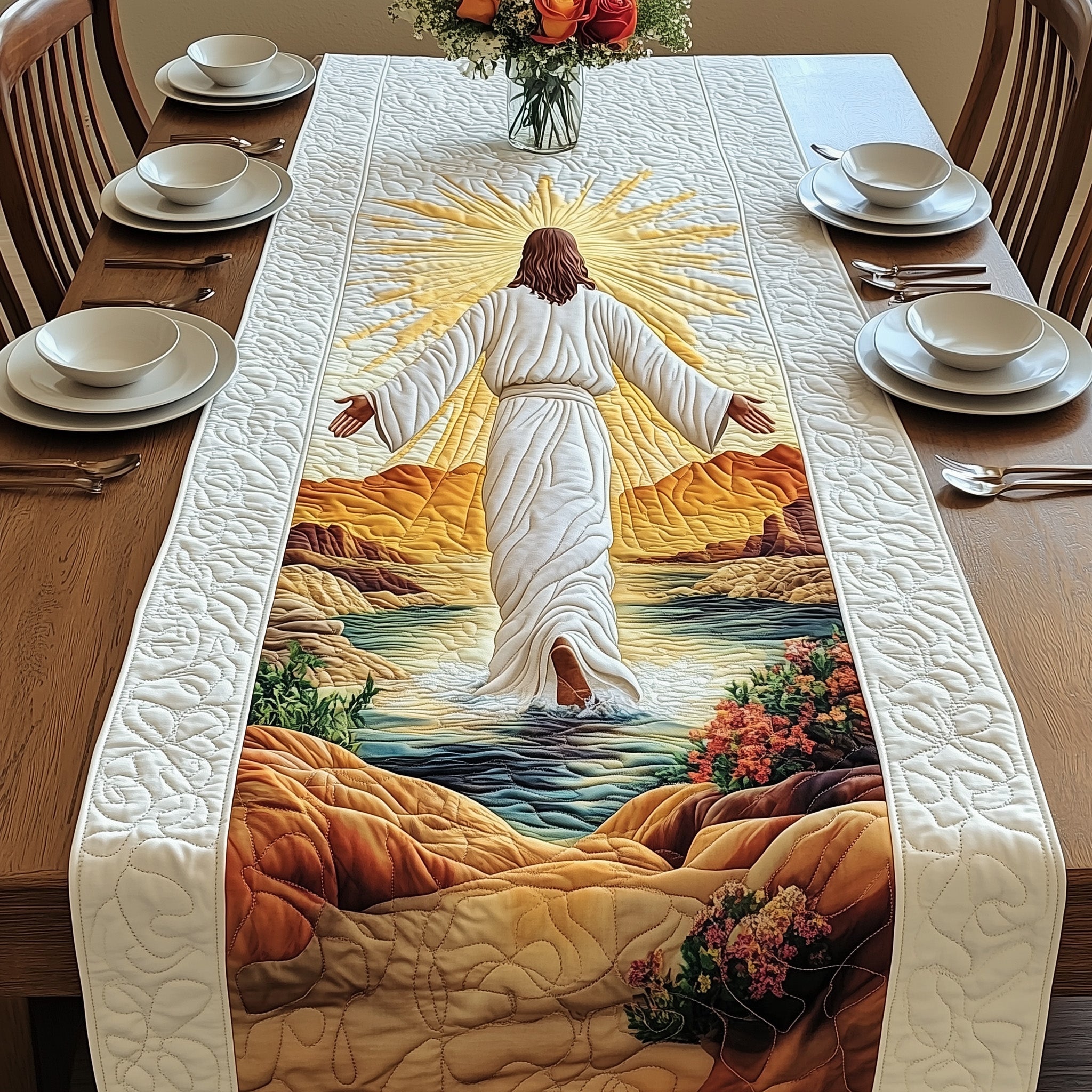 Divine Grace Quilted Table Runner Holiday Banquet Table Runner