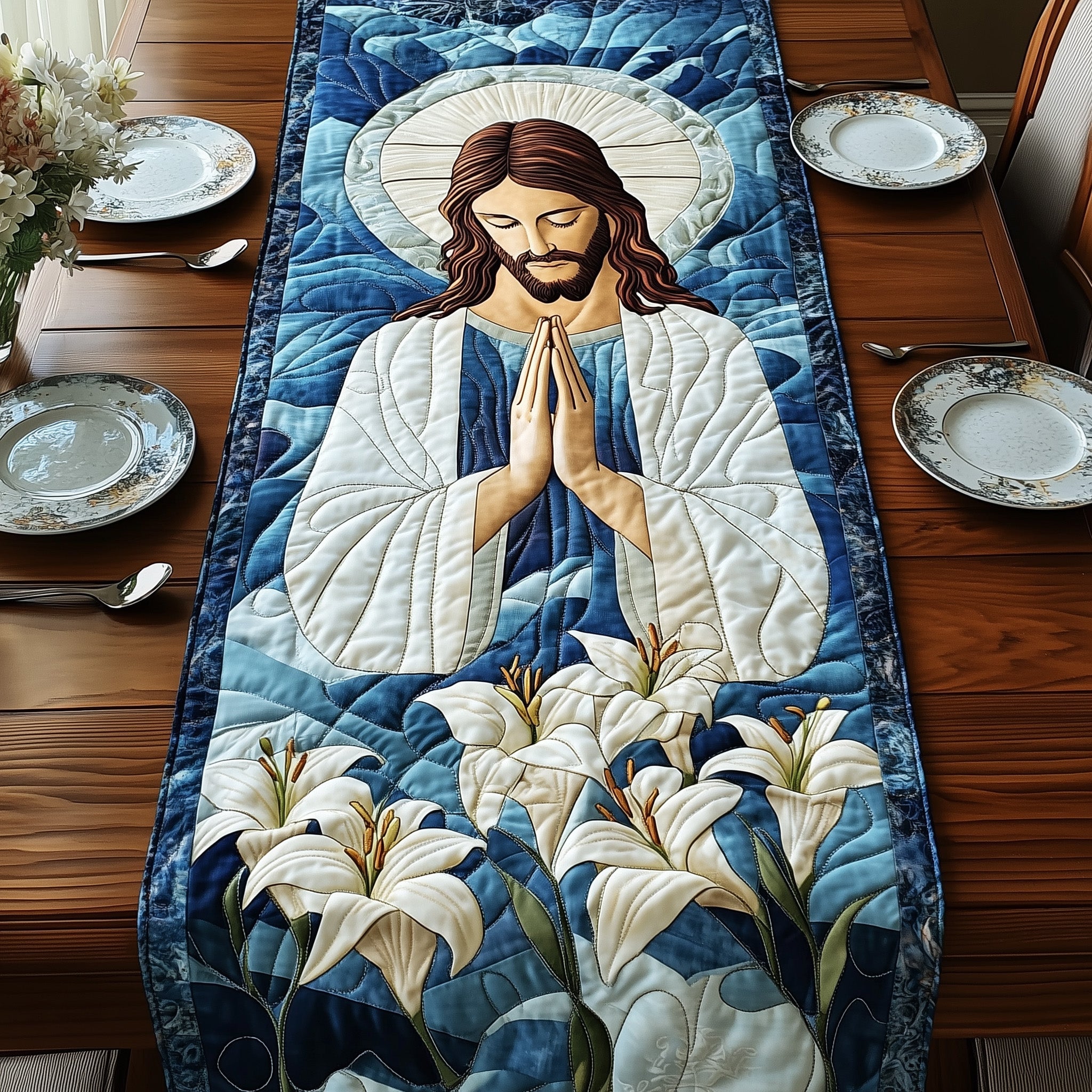 Divine Grace Quilted Table Runner Holiday Party Table Runner