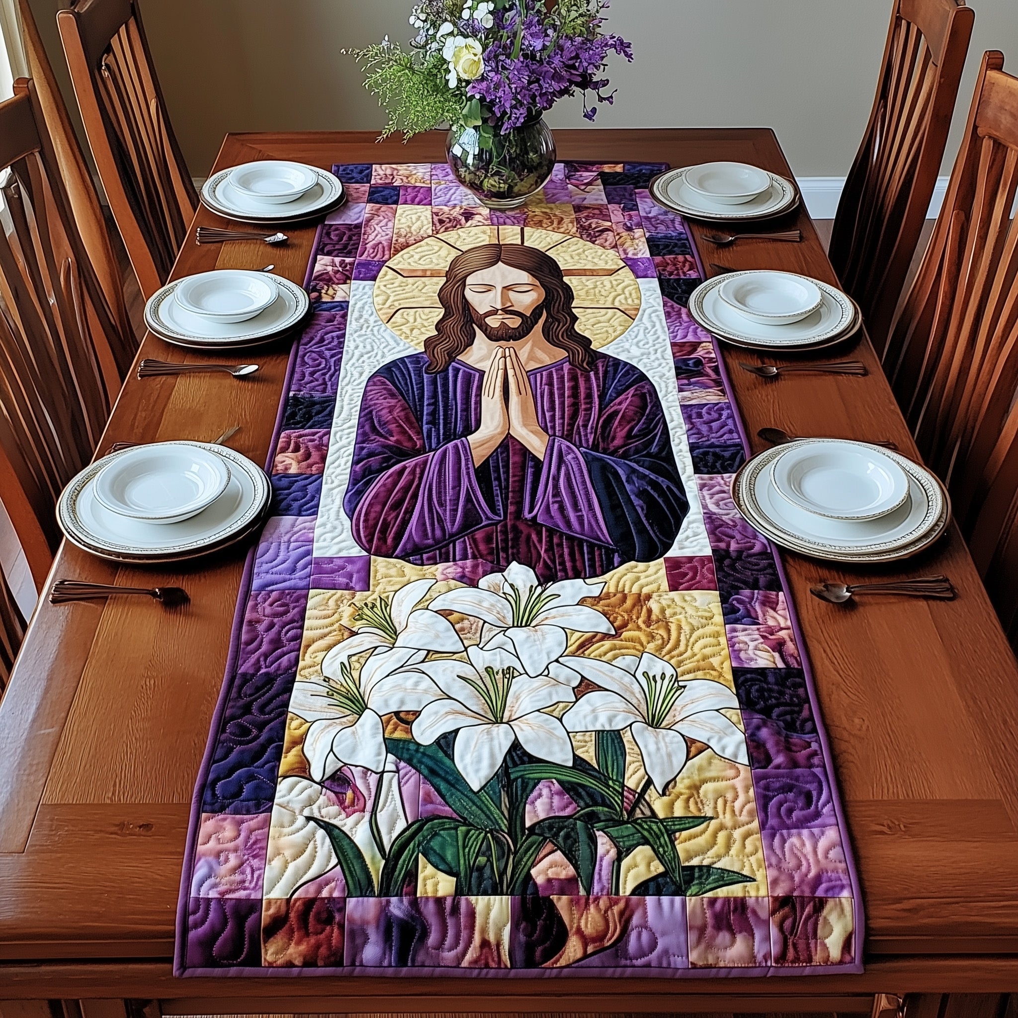 Divine Grace Quilted Table Runner Holiday Table Runner for Kitchen Decor