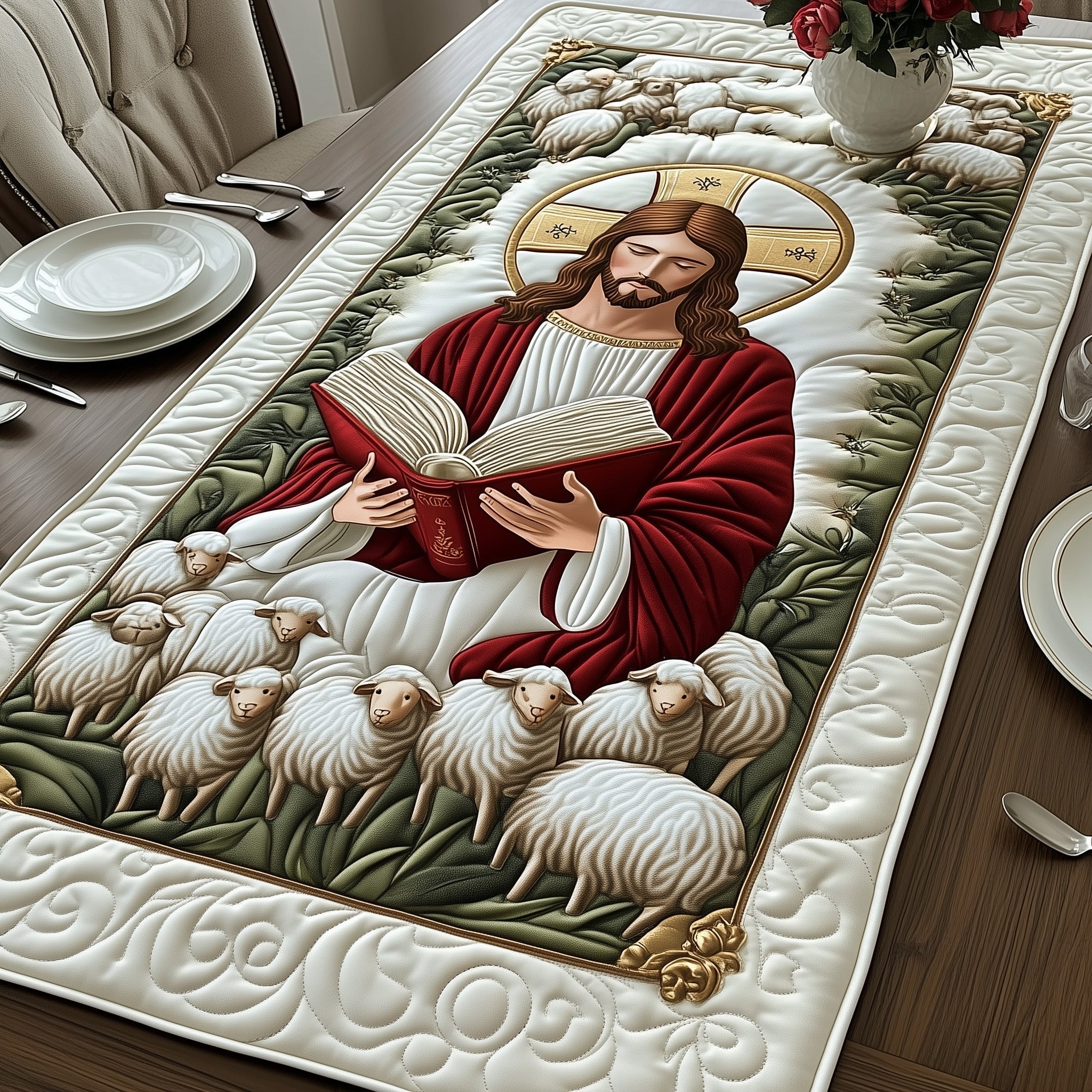Divine Grace Quilted Table Runner Seasonal Table Runner for Holidays