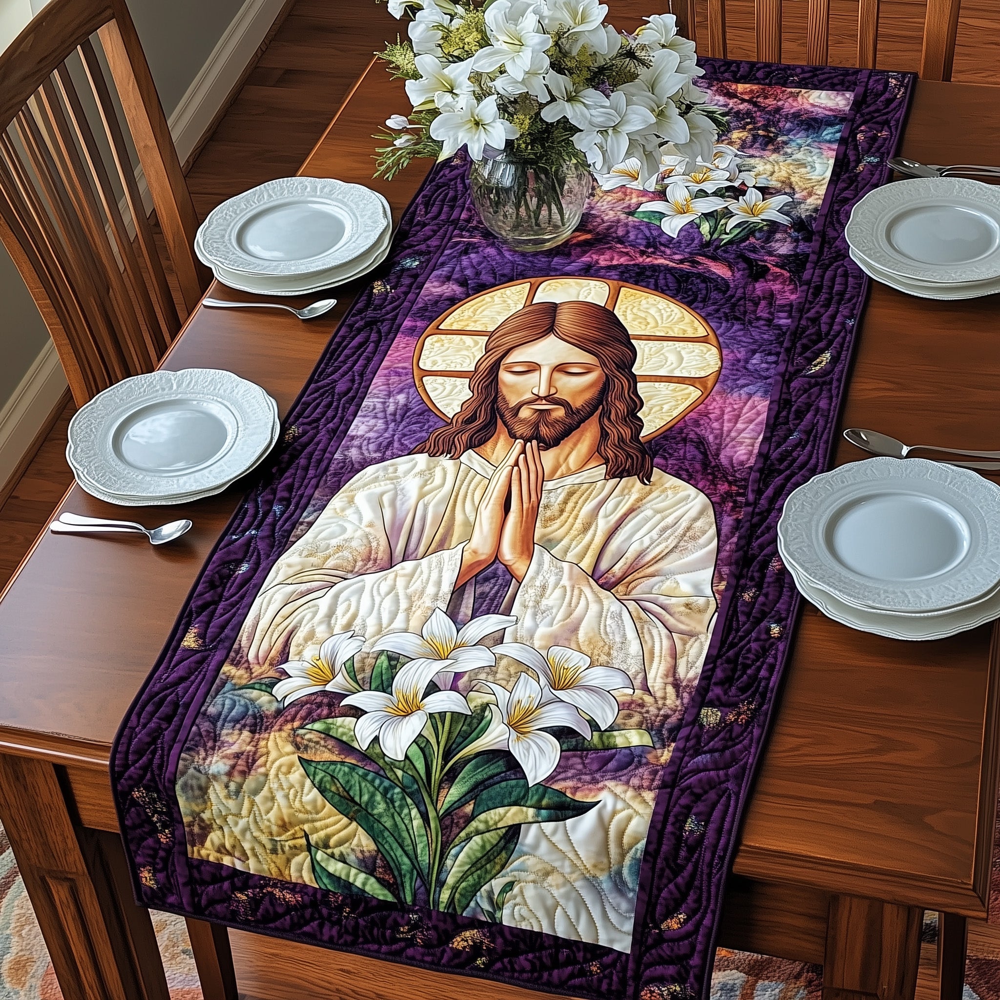 Divine Grace Quilted Table Runner Special Occasion Table Runner Gift