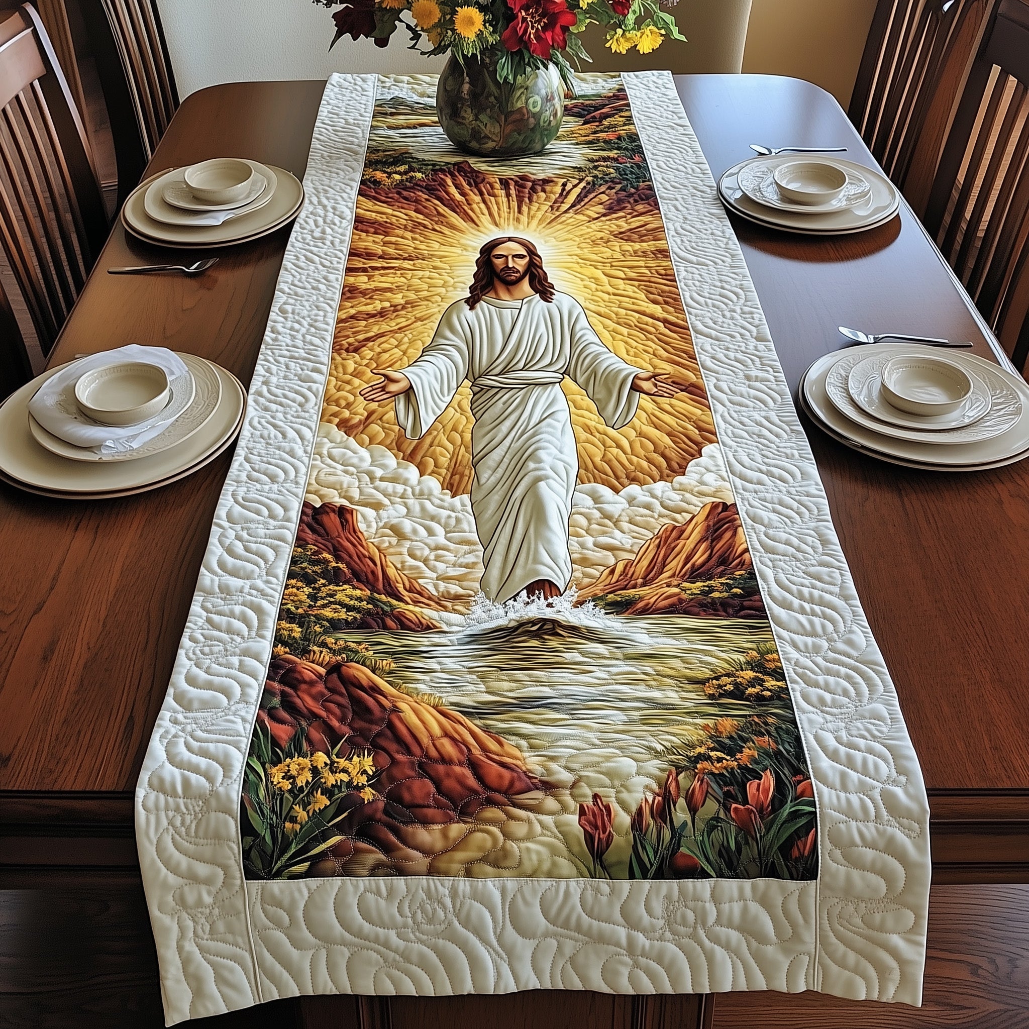 Divine Grace Quilted Table Runner Table Runner for Holiday Gatherings