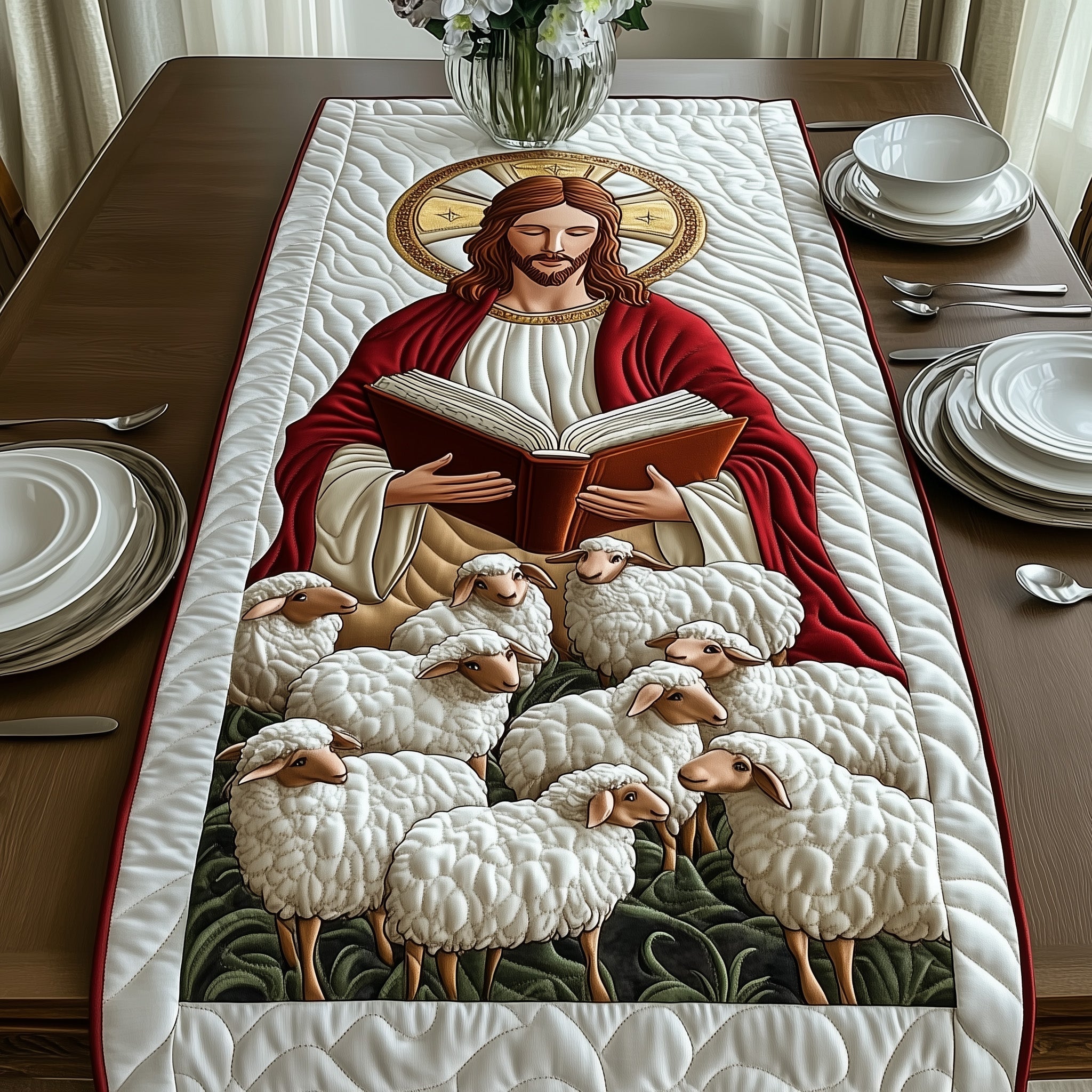 Divine Grace Quilted Table Runner Winter Holiday Table Runner Decor