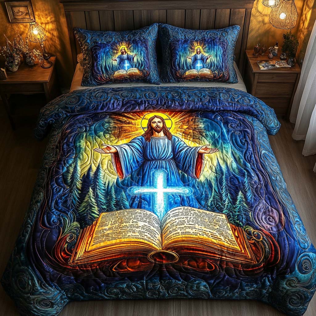 Divine Light Christ Quilted Bedding Set Bedroom Decorations Nice Christian Gifts