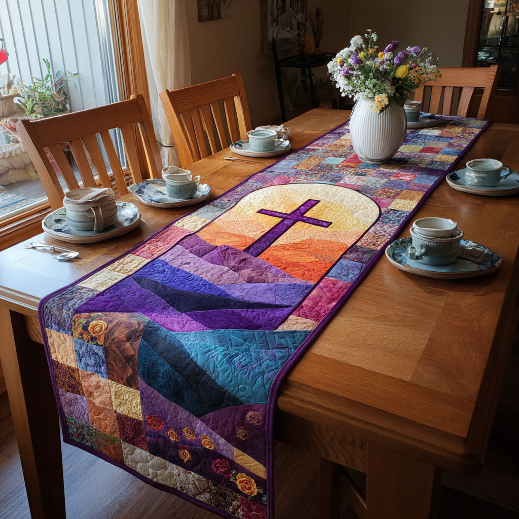Divine Light Cross Quilted Table Runner Christmas Themed Table Runner Christian Christmas Presents