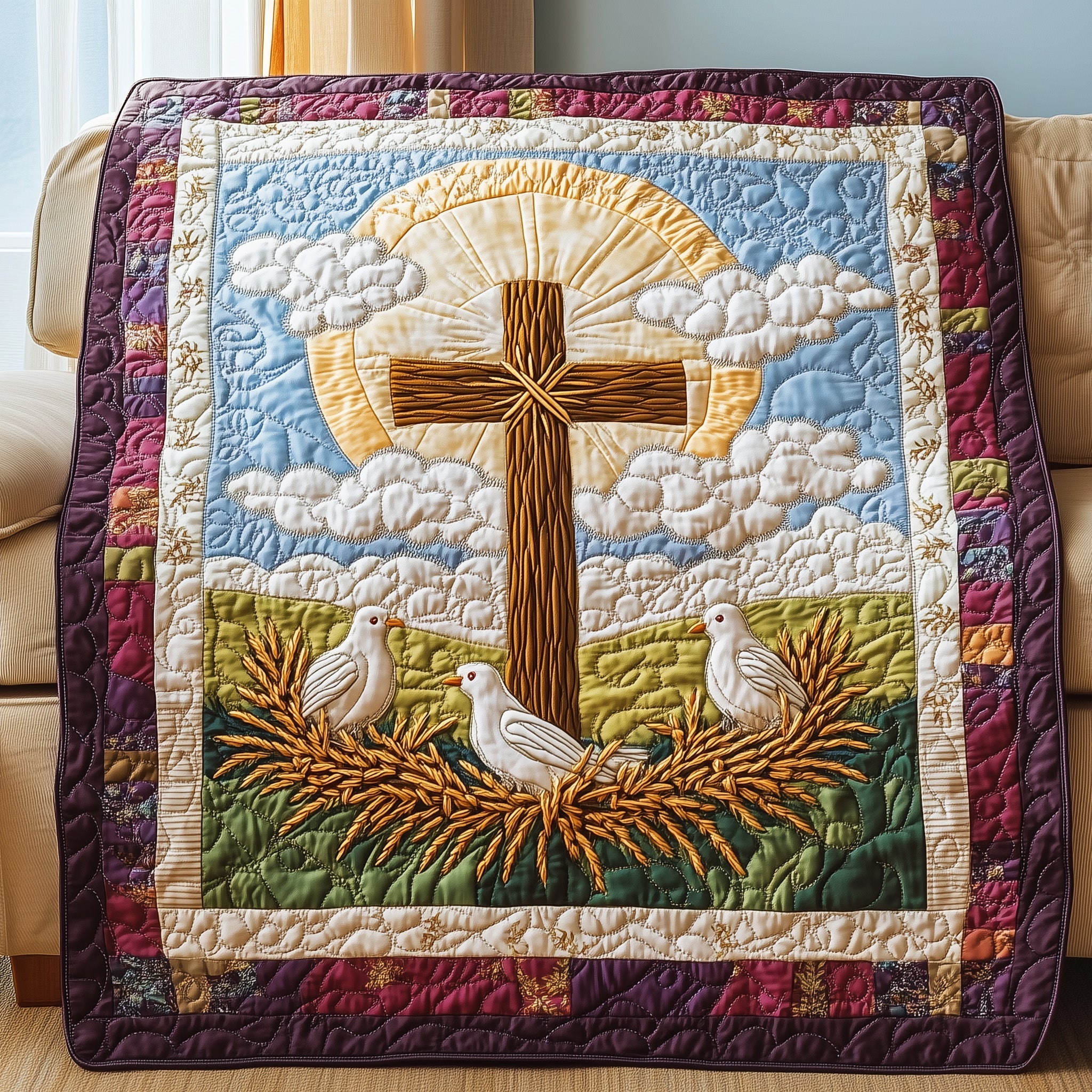 Divine Light of Lent Quilted Blanket Cute Bed BlanketEaster Gifts For Her