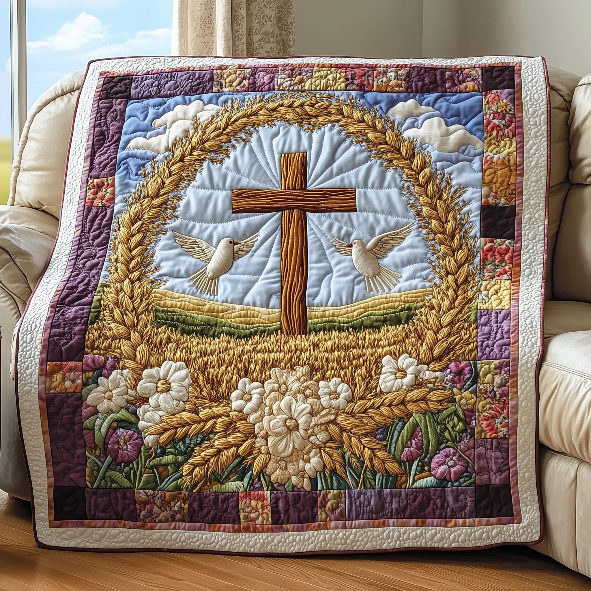 Divine Light of Lent Quilted Blanket Cute Bed BlanketEaster Gifts For Women