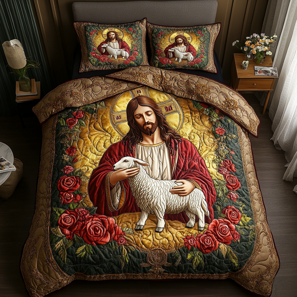 Divine Light Quilted Bedding Set Bedspread Set Christian Gifts For Men