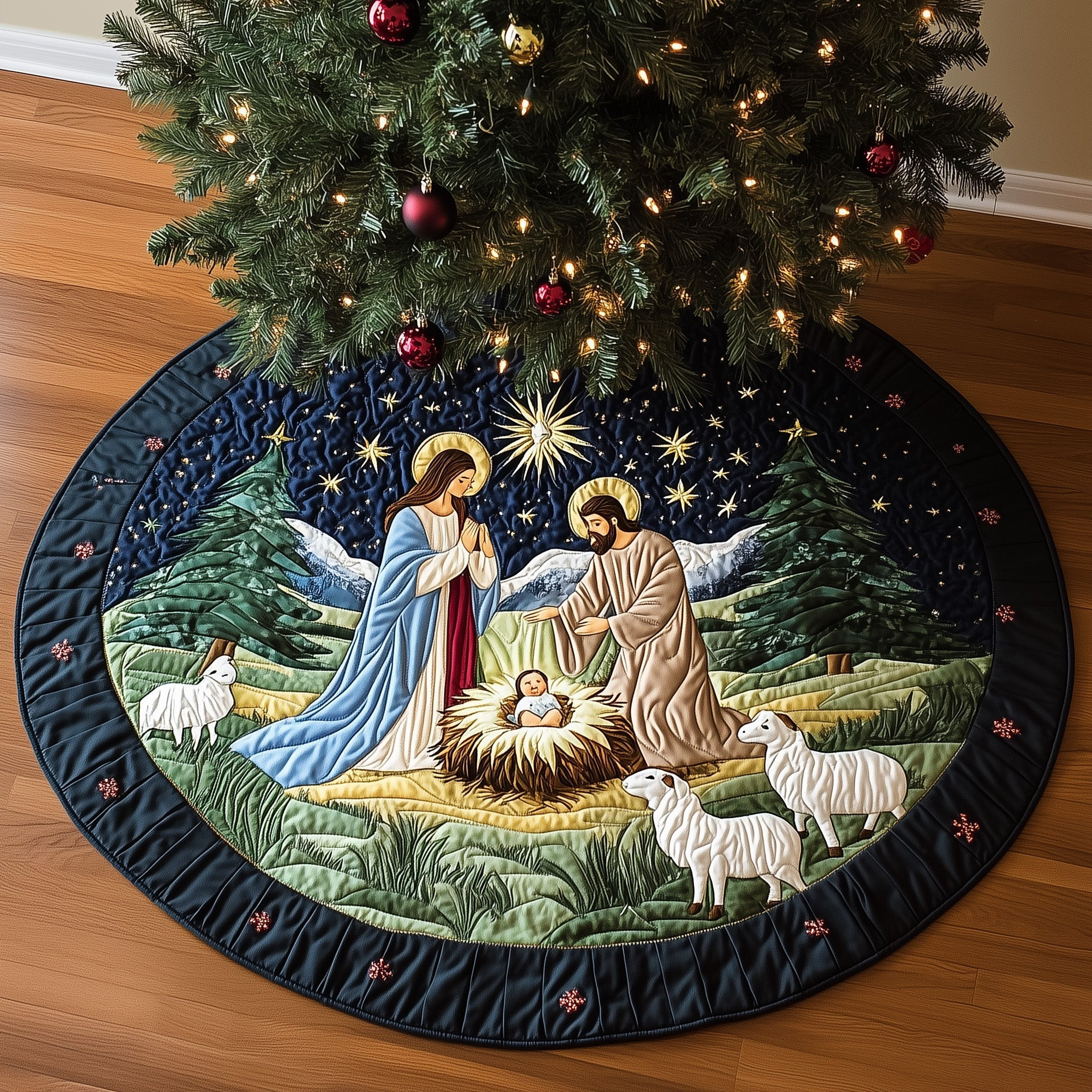 Divine Light Quilted Tree Skirt Holiday Home Decor Xmas Tree Skirt Xmas Gifts For Christians