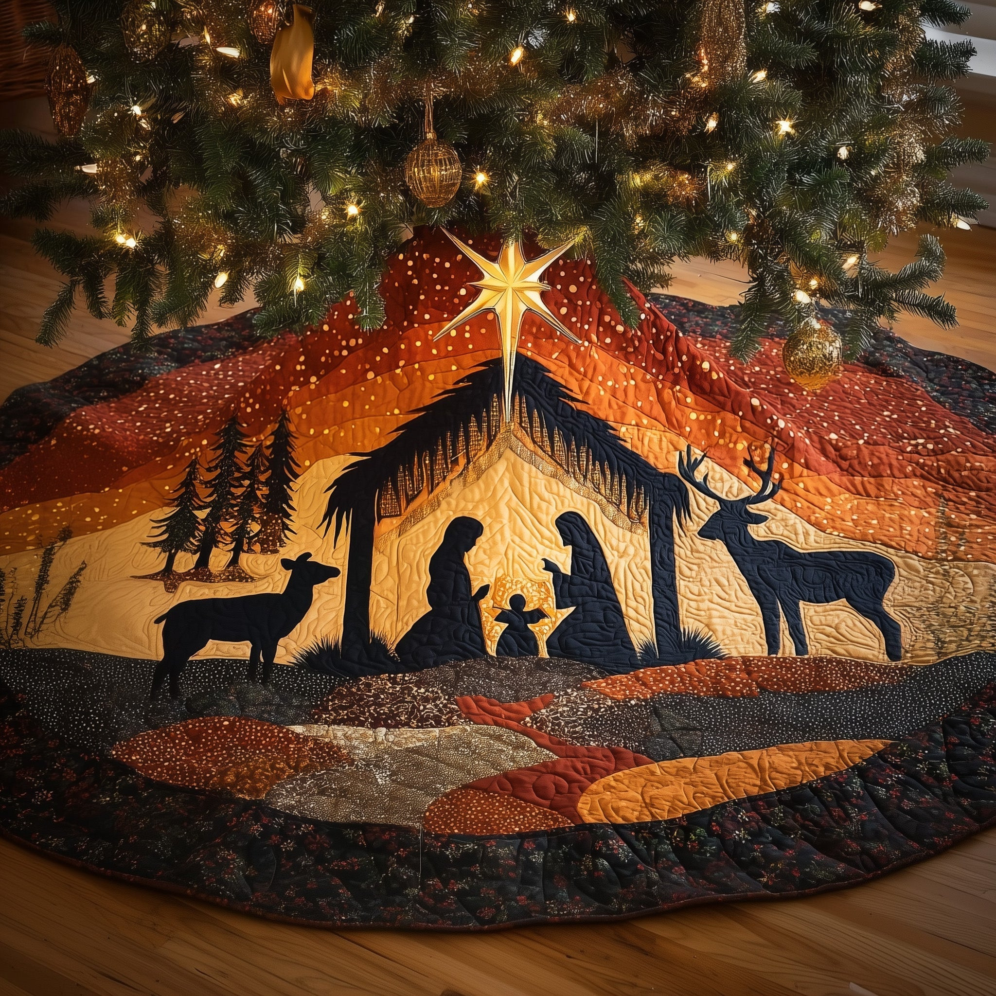 Divine Light Quilted Tree Skirt Nativity Scence Xmas Tree Skirt Christmas Gift Ideas