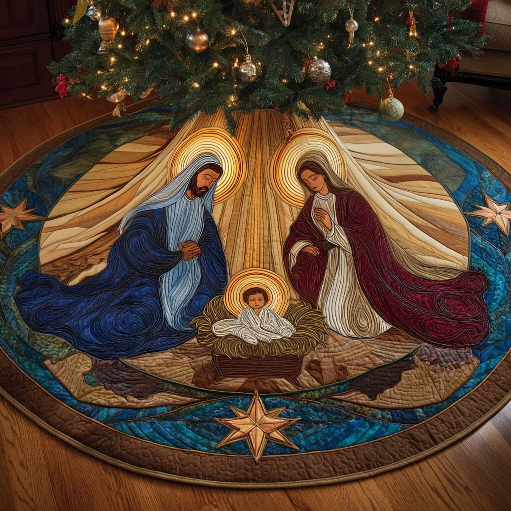 Divine Light Quilted Tree Skirt Nativity Scene Christmas Decor Xmas Gifts For Christians