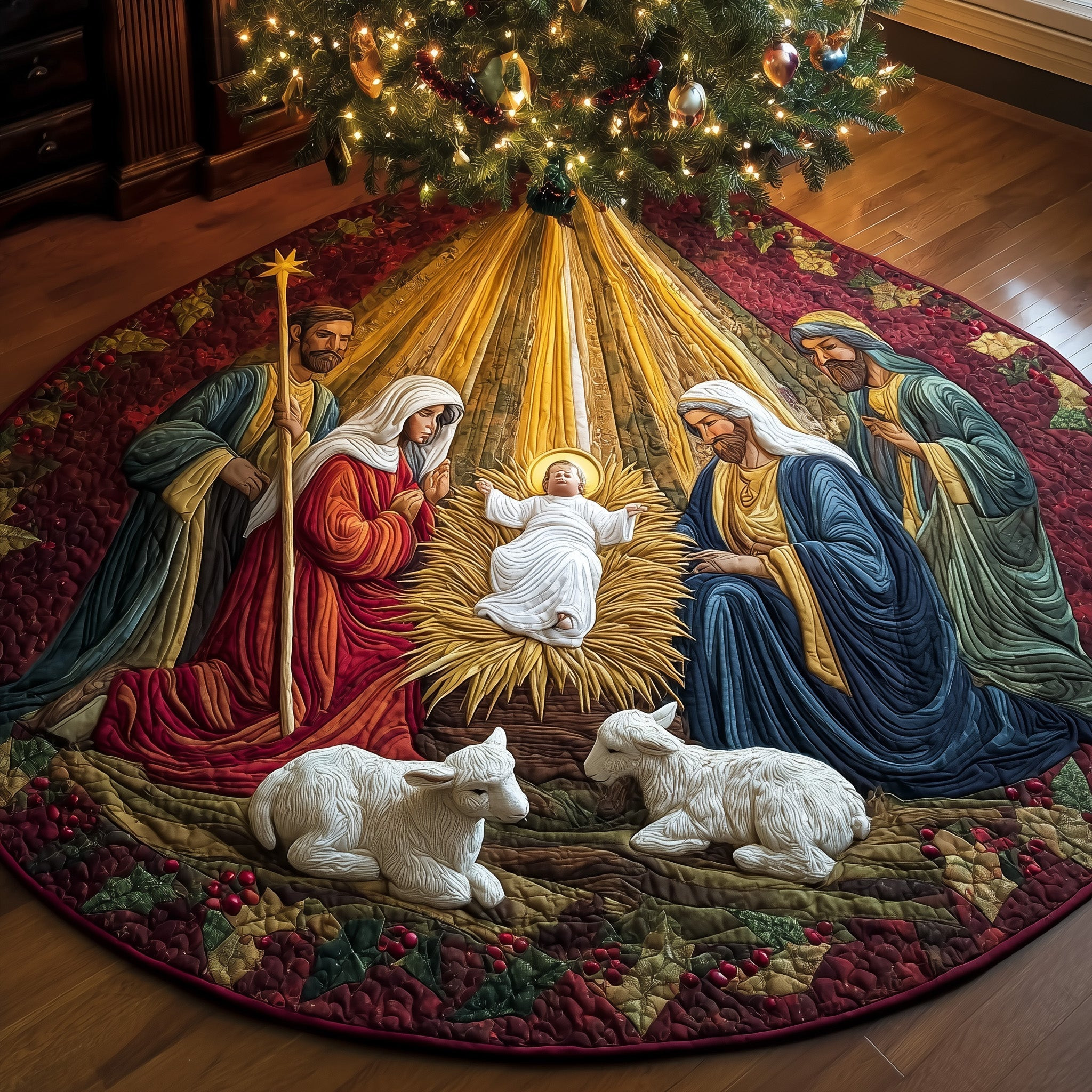 Divine Light Quilted Tree Skirt Xmas Tree Skirt Religious Christmas Gifts