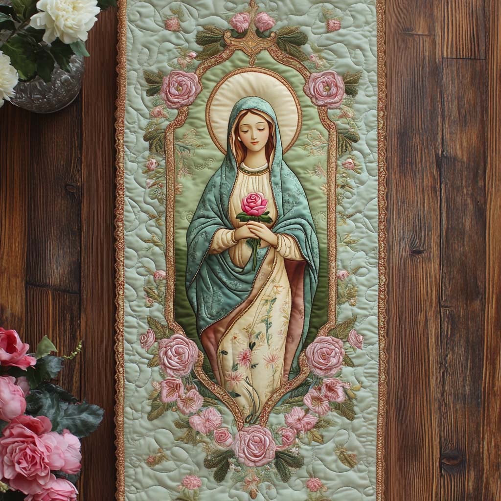 Divine Mother Quilted Table Runner Dining Table Xmas Decor Religious Christmas Gifts