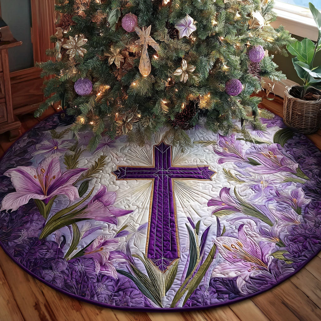 Divine Path Christmas Quilted Tree Skirt Flower Design Xmas Decor Christian Christmas Gifts
