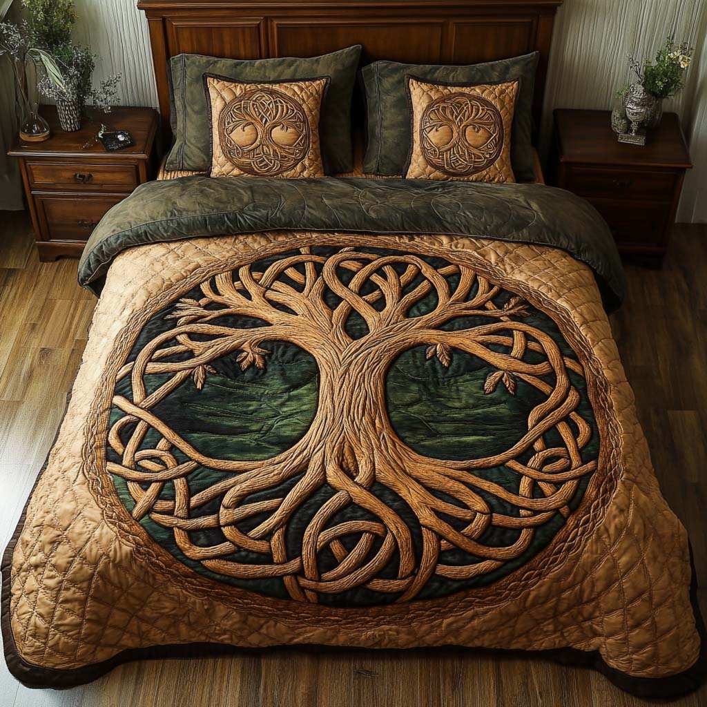 Divine Roots Quilted Bedding Set Aesthetic Room Decor Tree Of Life Themed Gifts