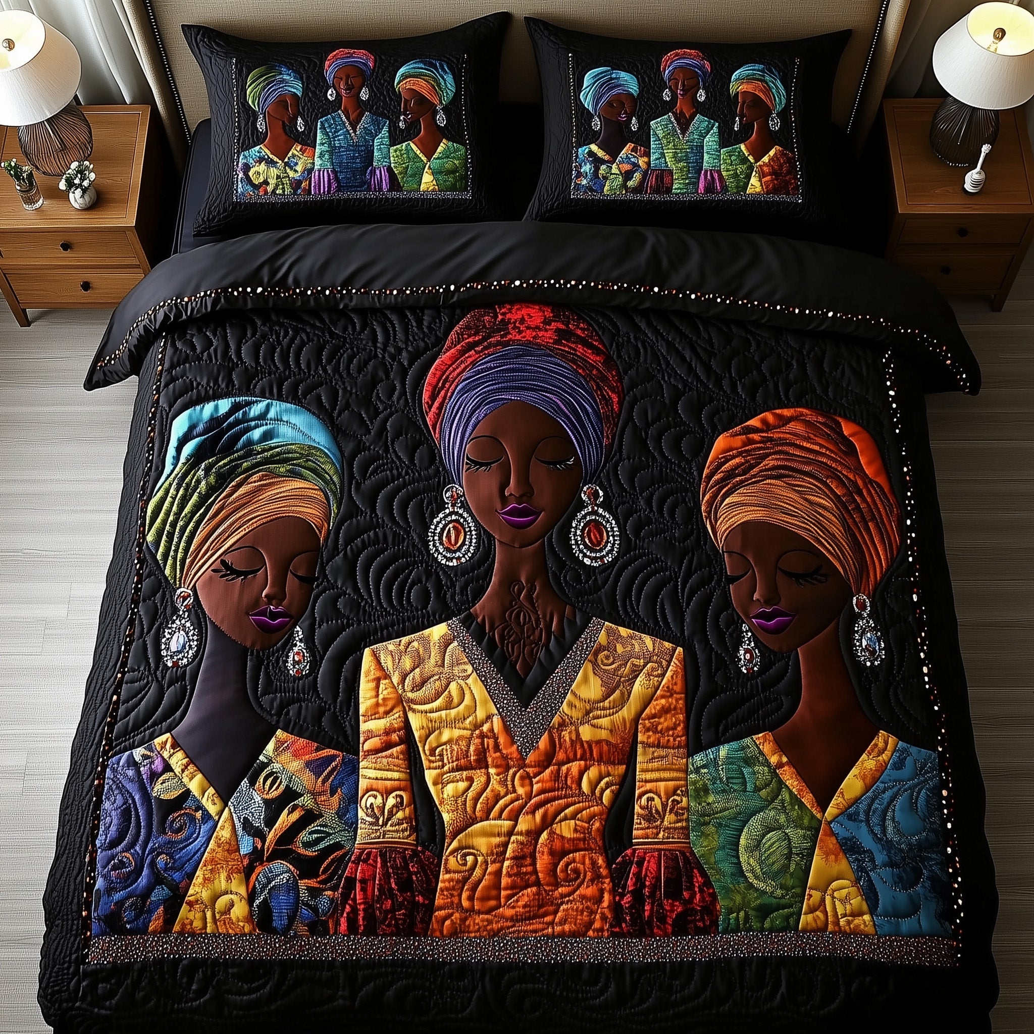 Divine Roots Quilted Bedding Set Duvet Cover Bedspread African American Presents For Grandma