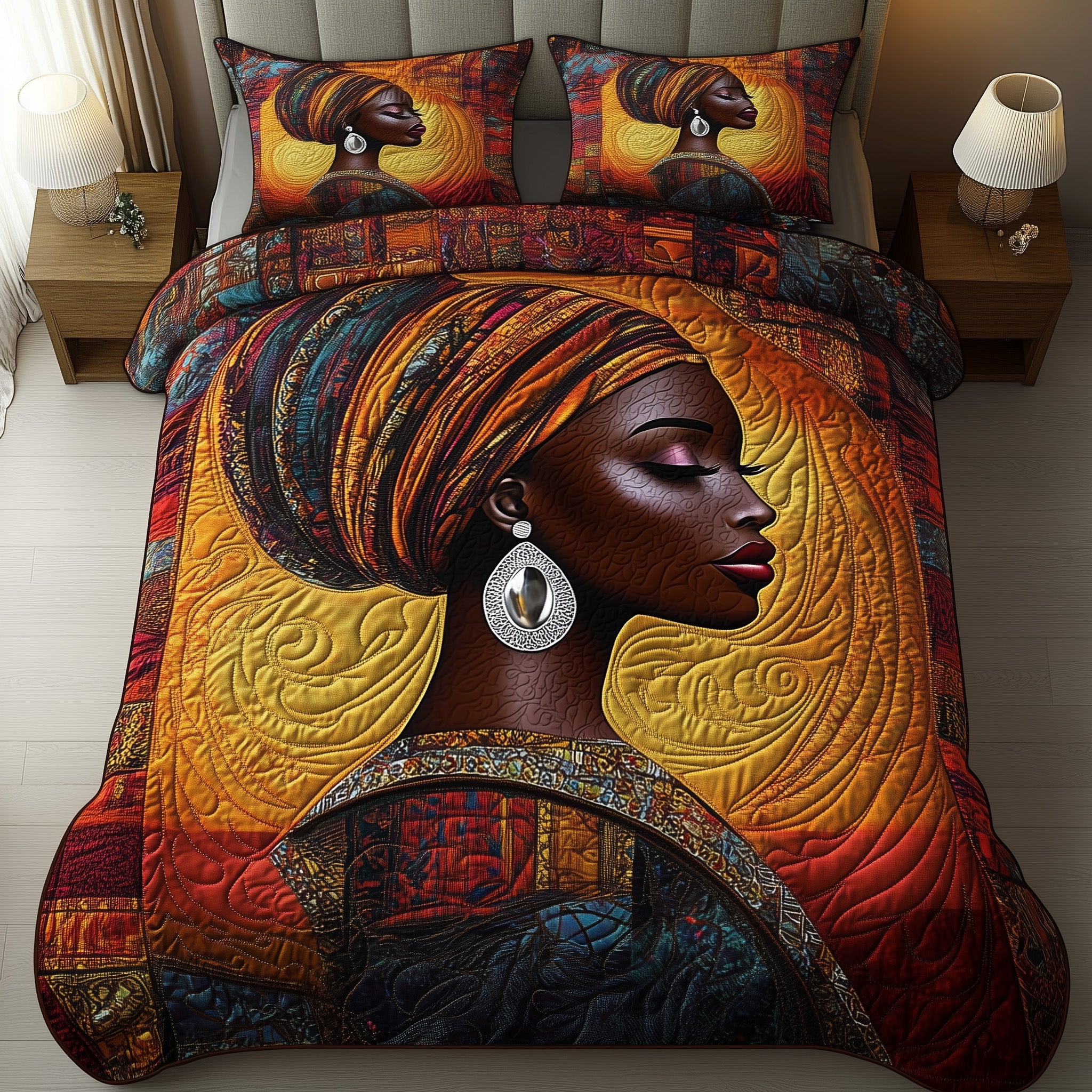 Divine Roots Quilted Bedding Set Duvet Cover Bedspread African American Presents For Women