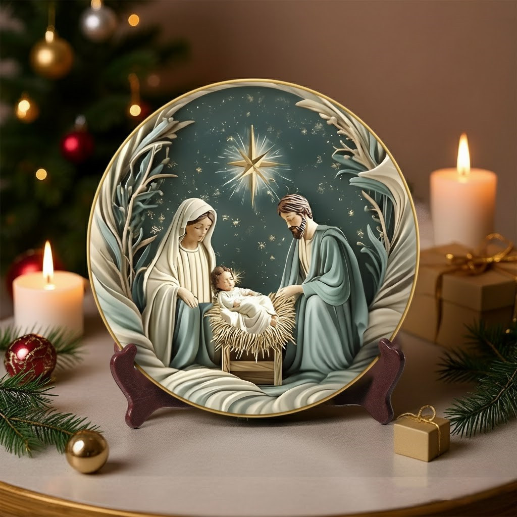 Divine Silent Night Nativity Christmas Ceramic Plate Decoration Xmas Gifts For Mom
