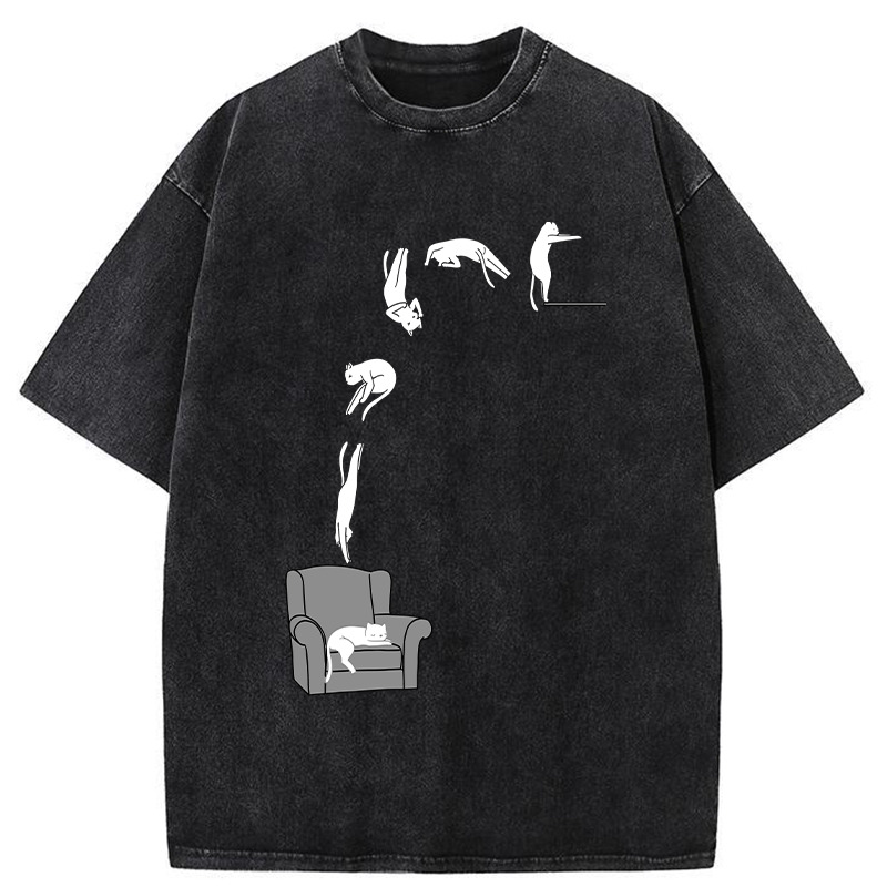 Diving Details Cat Washed T-Shirt Everyday Comfort Graphic Shirt Gifts For Him