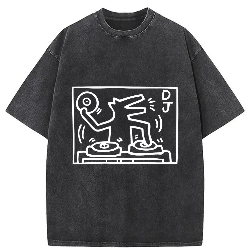 DJ Dog Washed T-Shirt Soft Cotton Daily Wear Tee Gifts For Her