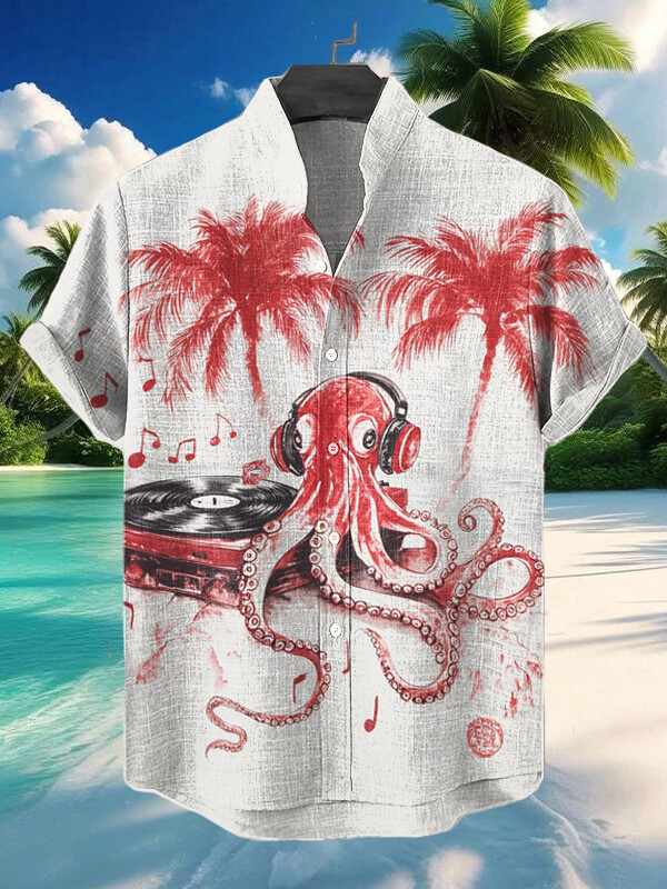 DJ Octopus Under Palm Tree Hawaiian Shirt Gifts For Octopus Lovers