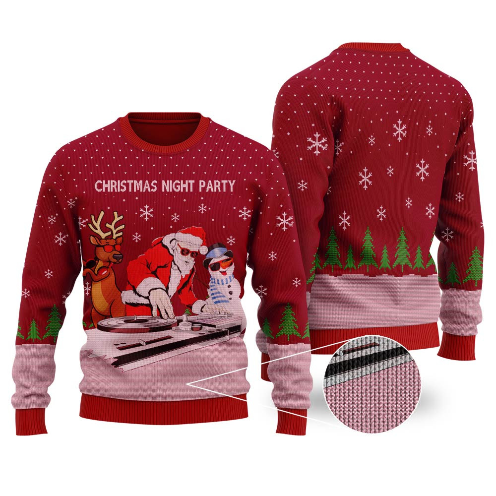 Dj Santa Claus Dj Beard Ugly Christmas Sweater Cardinal Red Exclusive Holiday Sweater Merch for Gift Giving