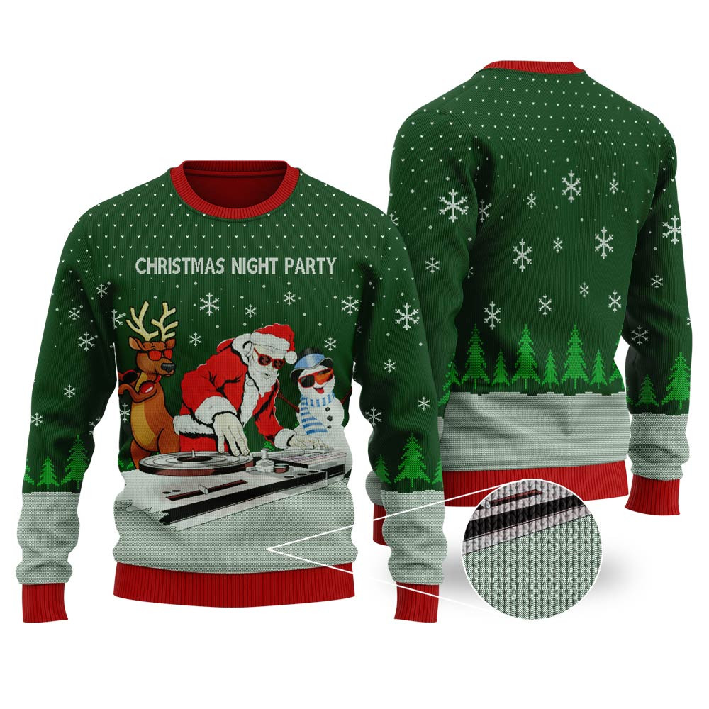 Dj Santa Claus Dj Beard Ugly Christmas Sweater Forest Green Custom Christmas Sweatshirt for Family Matching