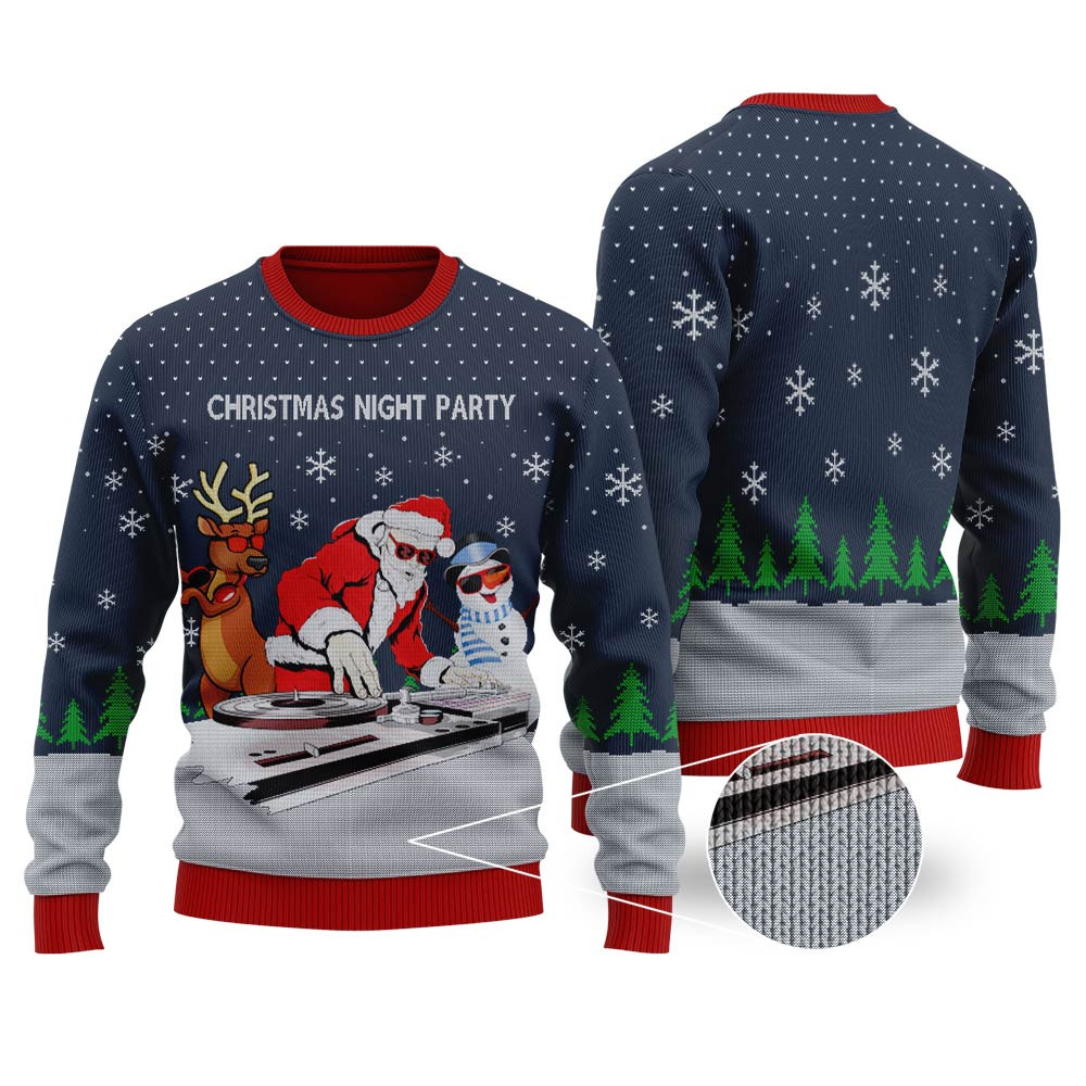 Dj Santa Claus Dj Beard Ugly Christmas Sweater Navy Lovely Christmas Sweater Gift for Mom or Grandma
