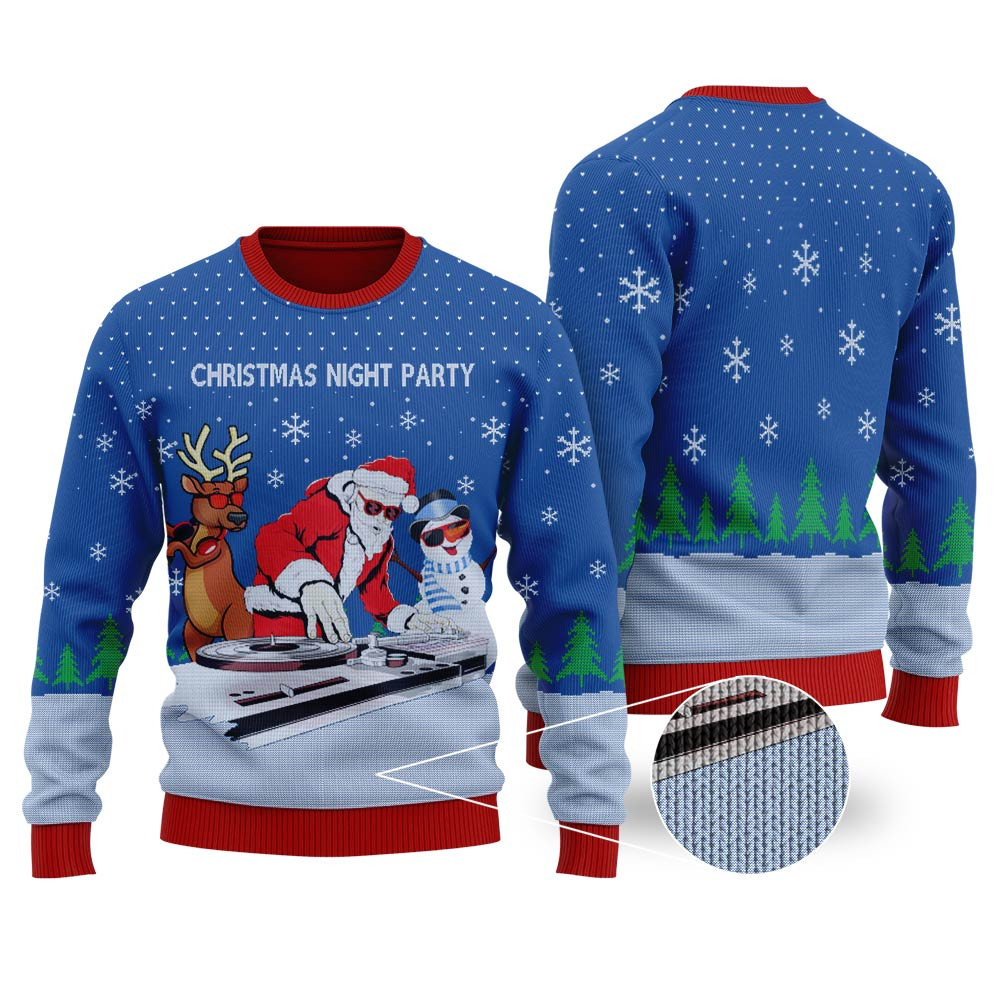 Dj Santa Claus Dj Beard Ugly Christmas Sweater Royal Soft Cotton Sweatshirt for Winter Comfort