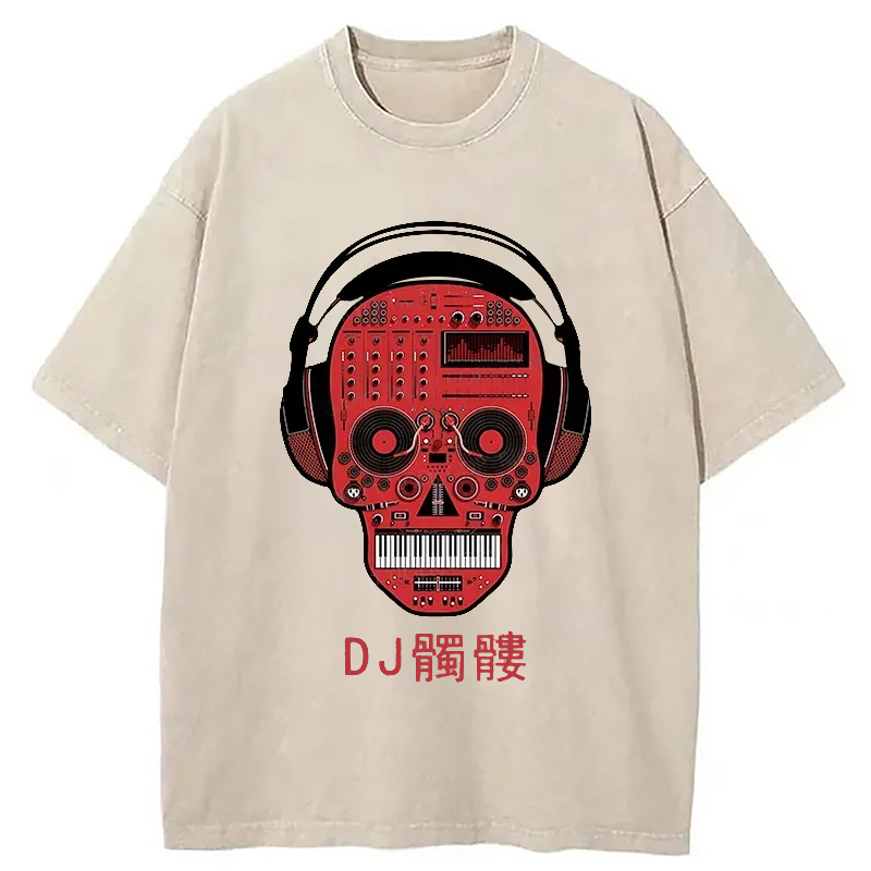 DJ Skull Washed T-Shirt Funny Aesthetic Trendy Apparel Gifts For Him