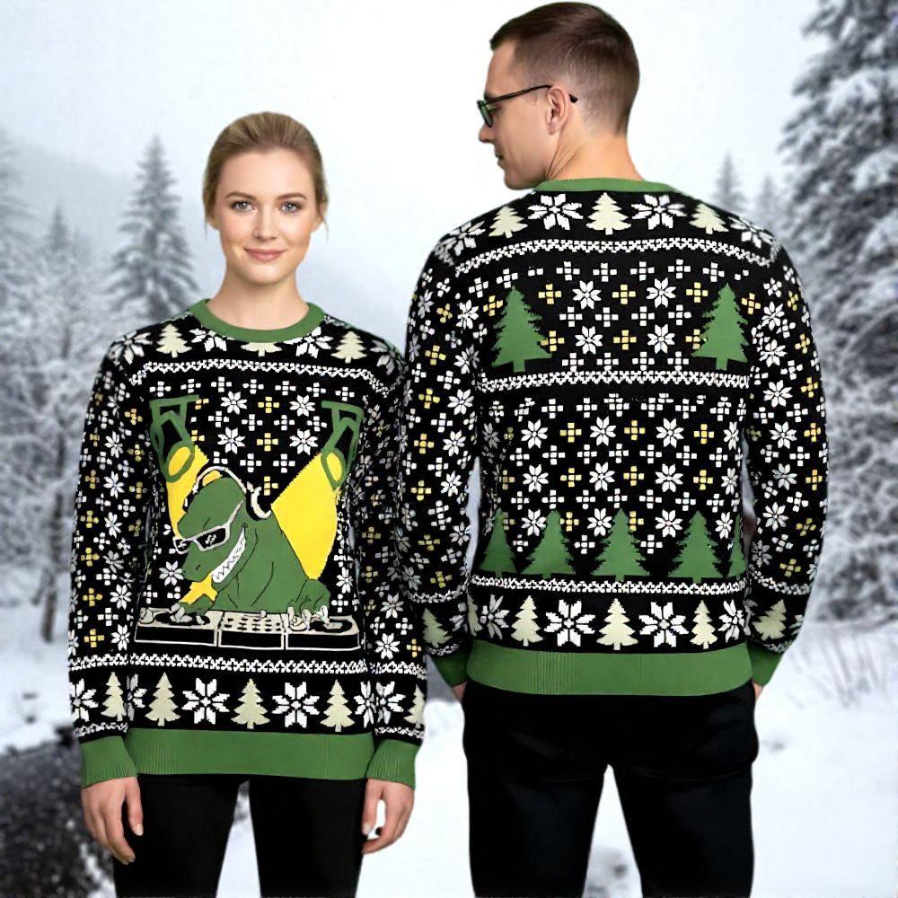 Dj T Rex Dinosaur Ugly Christmas Sweater Animal Themed Festive Wear Christmas Gift Ideas