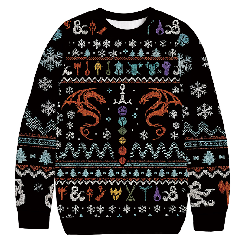 DND Dragon Dice Weapon Christmas Ugly Sweatshirt Holiday Season Gag Gift Top