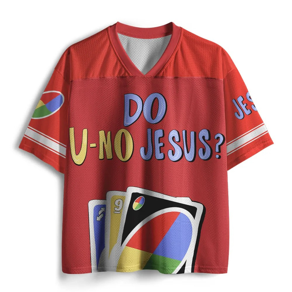Do U No Jesus Christian Graphic Mesh Jersey Shirt Funny UNO Card Faith Shirt Best Gift