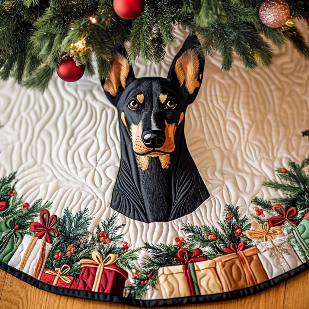 Doberman Holiday Gift Christmas Quilted Tree Skirt Perfect Tree Skirt Gift for Mom or Grandma