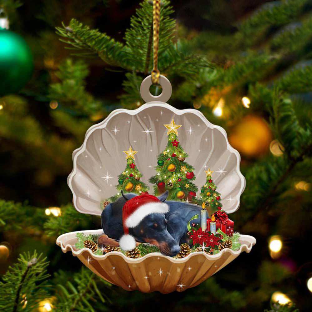 Doberman Pinscher3 Sleeping in Pearl Dog Christmas Ornament Flat Acrylic