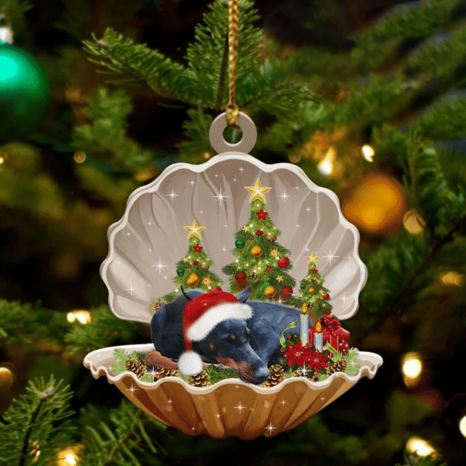 Doberman Pinscher3 Sleeping in Pearl Dog Christmas Ornament Flat Acrylic