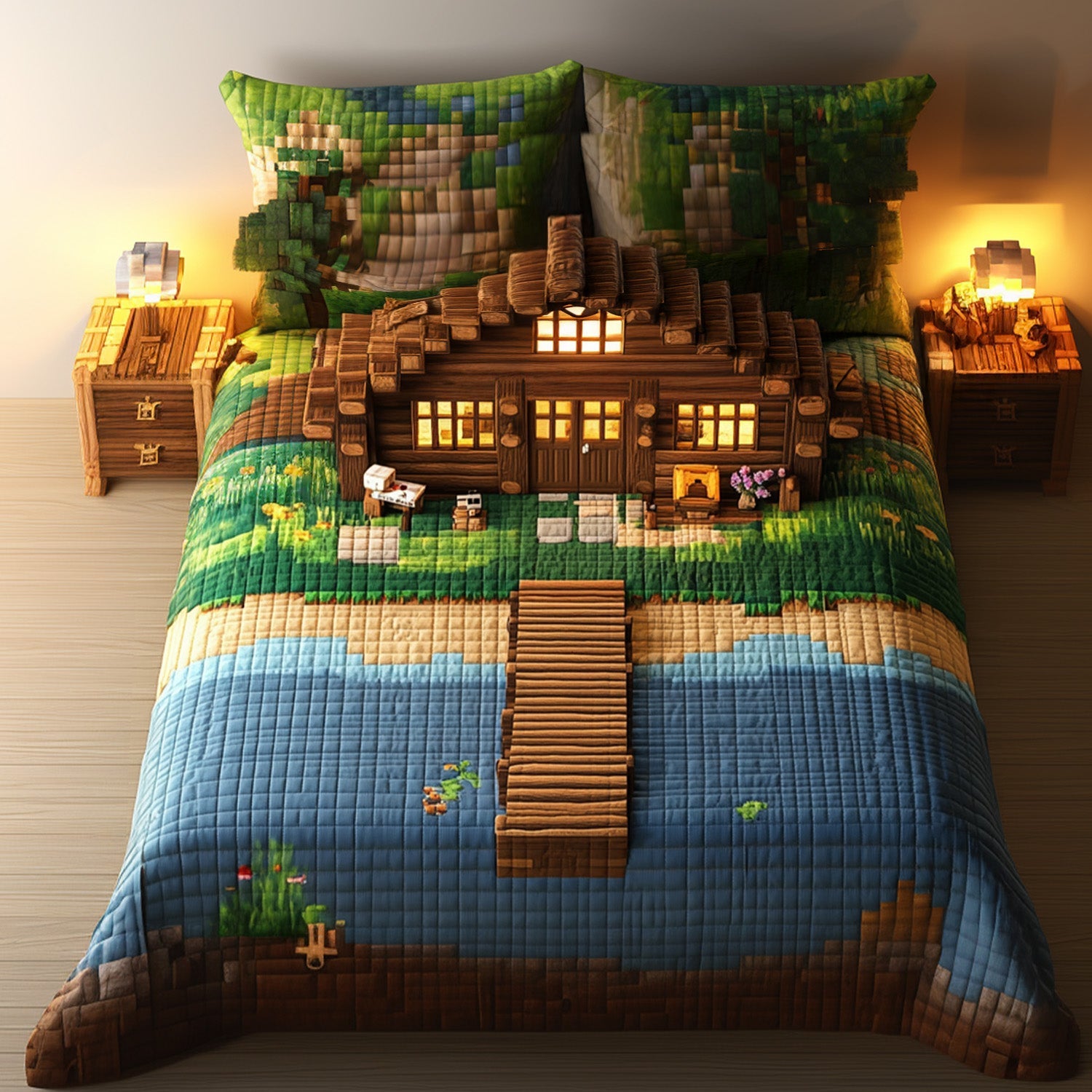 Dockside Escape Quilted Bedding Set Cozy Bedroom Decor Cool Gifts For Fishing Lovers