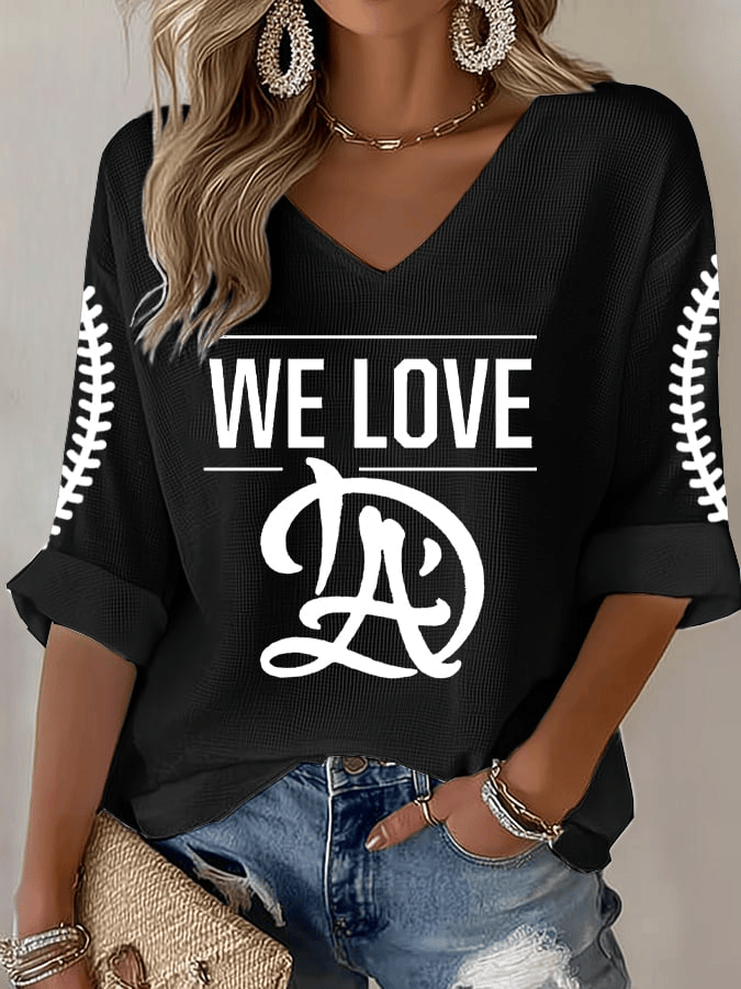 Dodger Champions Long Sleeve We Love LA Tee Women's Baseball Print T-Shirt Dodger Merch