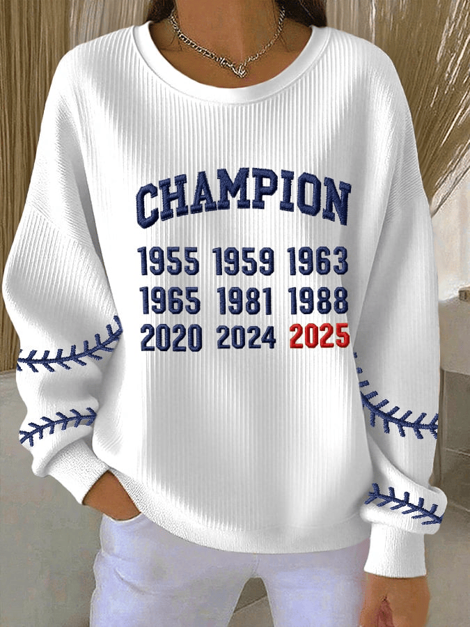 Dodger Champions Sweatshirt Women's Baseball Print Crewneck Dodger Merch Sport Gifts for Wife